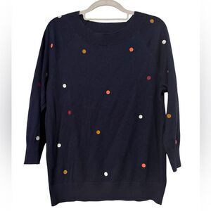 Loft Outlet Long Sleeve Crew Neck Navy Polka Dot Sweater‎ Medium
